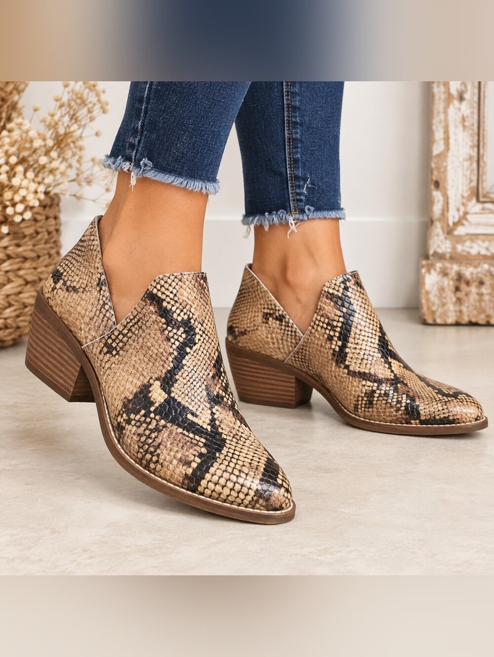 Lucky Brand Snakeskin Print Cutout Ankle Booties Women’s 6.5M Block Heel Fall